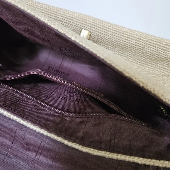 Vintage Etienne Aigner Shoulder Bag Jute & Leather Bag/ Clutch - Picture 9 of 15